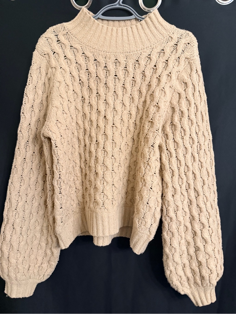 Gentle Fawn Beige Cable Turtleneck Sweater Size M